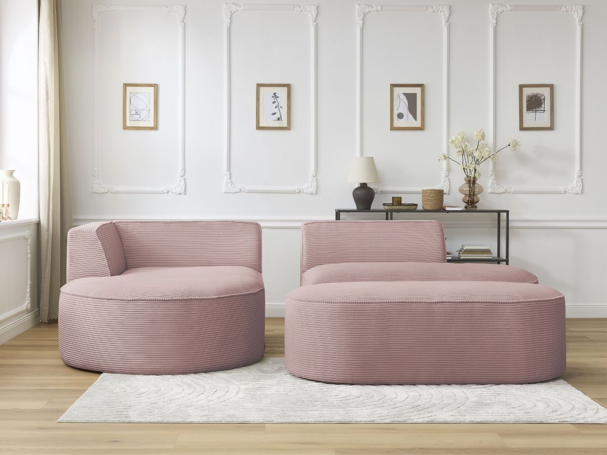 Bobochic Rousseau Ecksofa mit Pouf Cordsamt Violett Ecke links