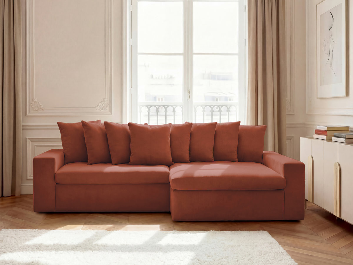 Bobochic Enore Ecksofa 330 × 100 cm Stoff Rot Ecke rechts