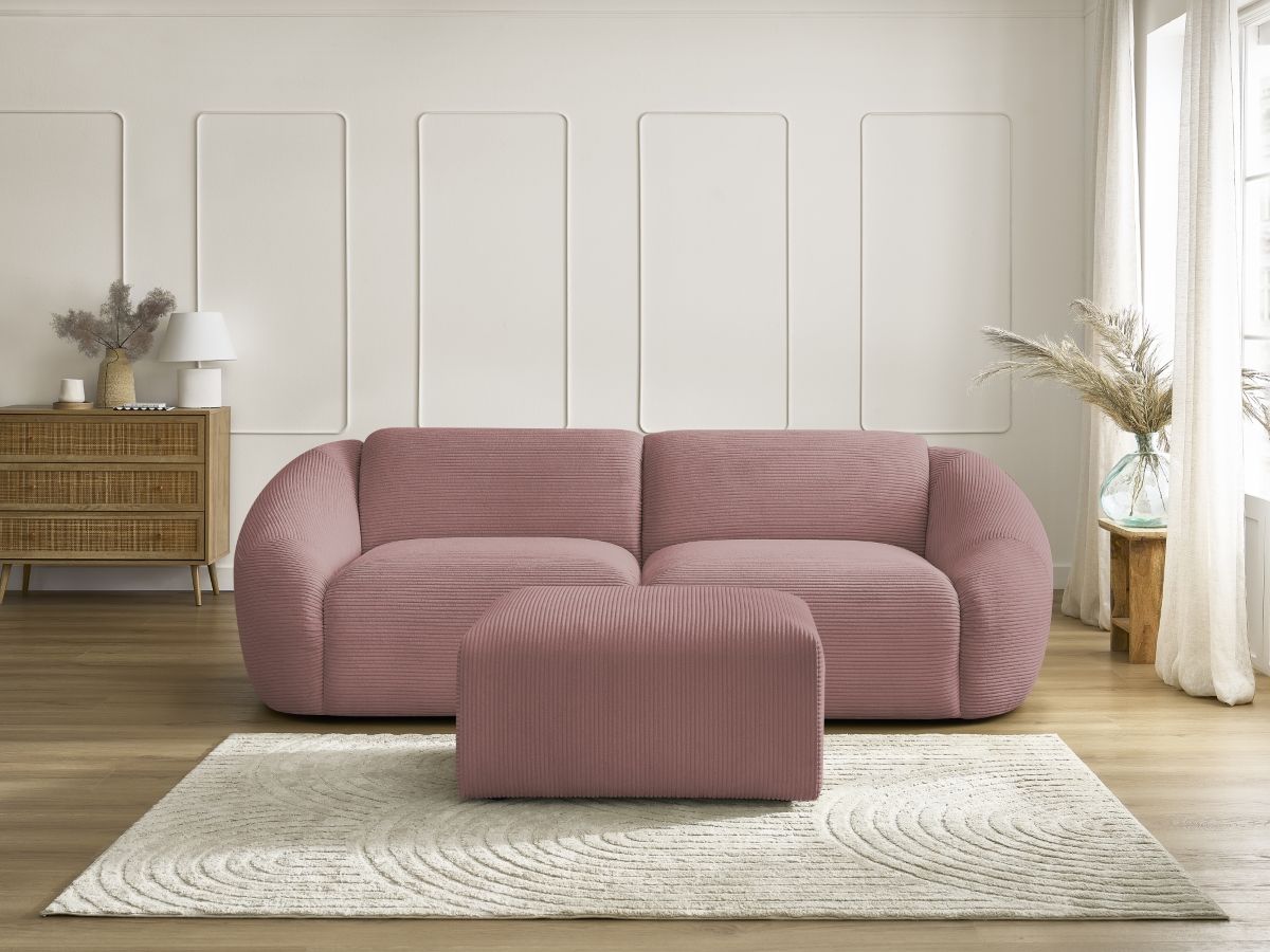 Bobochic Tina Sofa 4-Sitzer mit Pouf Cordsamt Rosa