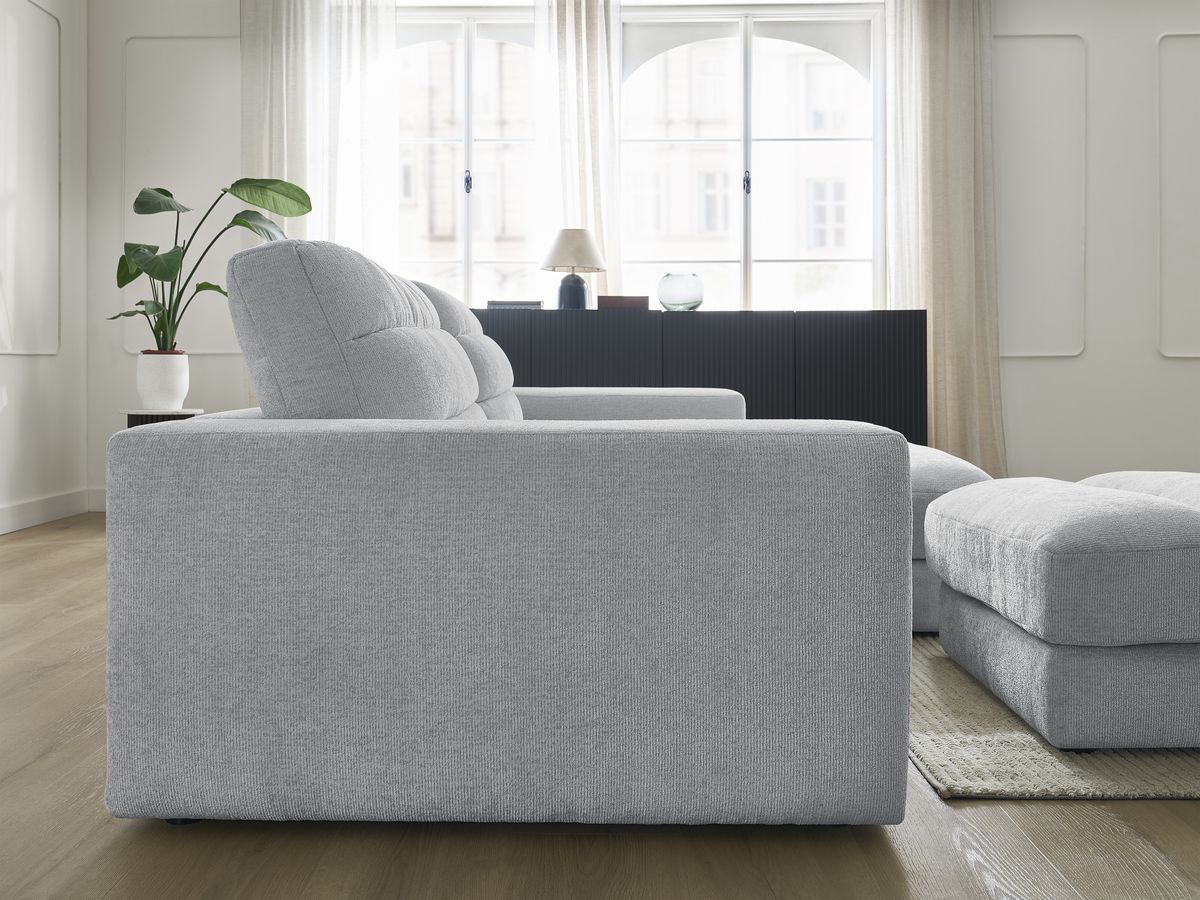 Bobochic Sierra Ecksofa mit Pouf Strukturstoff Hellgrau Ecke rechts