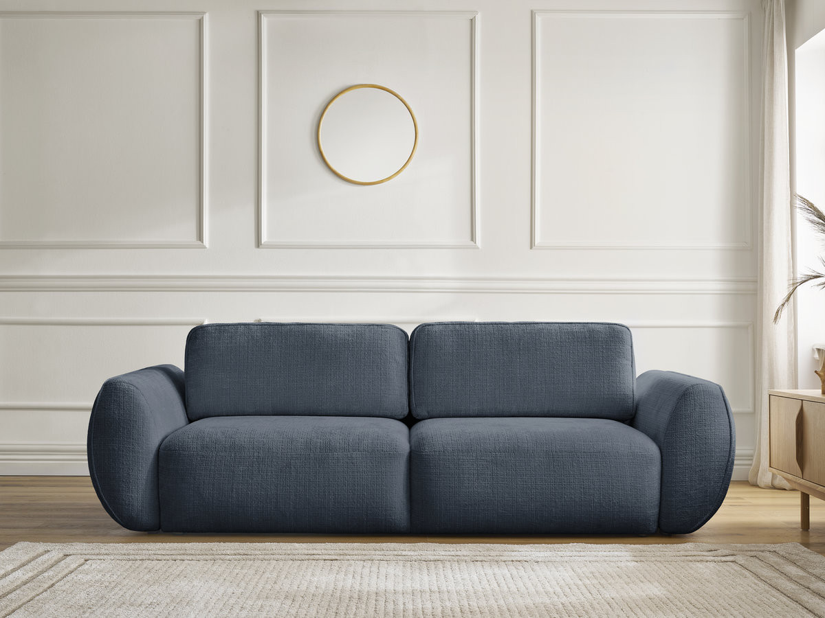 Bobochic Denise Schlafsofa 3-Sitzer mit Bettkasten Strukturstoff Dunkelblau