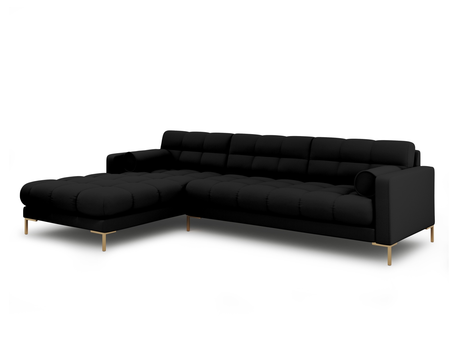Cosmopolitan Design Ecksofa Bali 5-Sitzer Strukturierter Stoff Neve Schwarz Links Beine Gold
