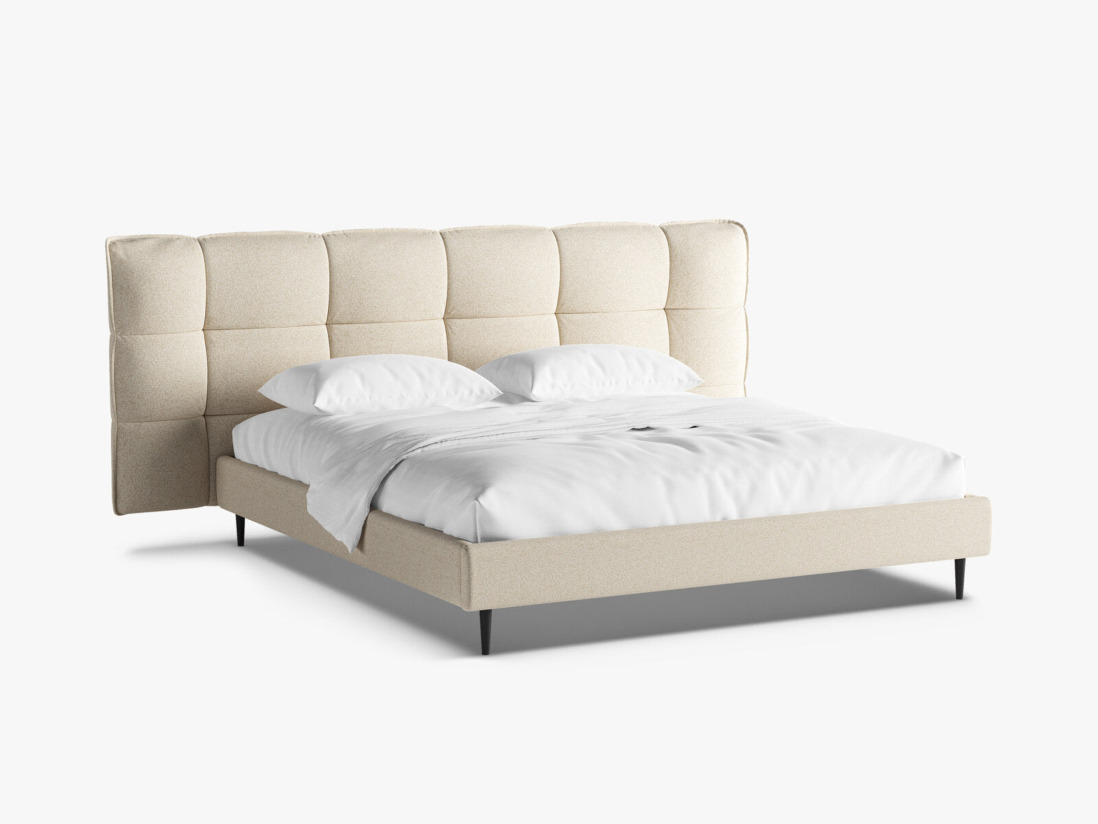 Micadoni Stauraumbett mit Kopfteil Eric with legs Strukturierter Stoff Puente Hellbeige Melange 160x200