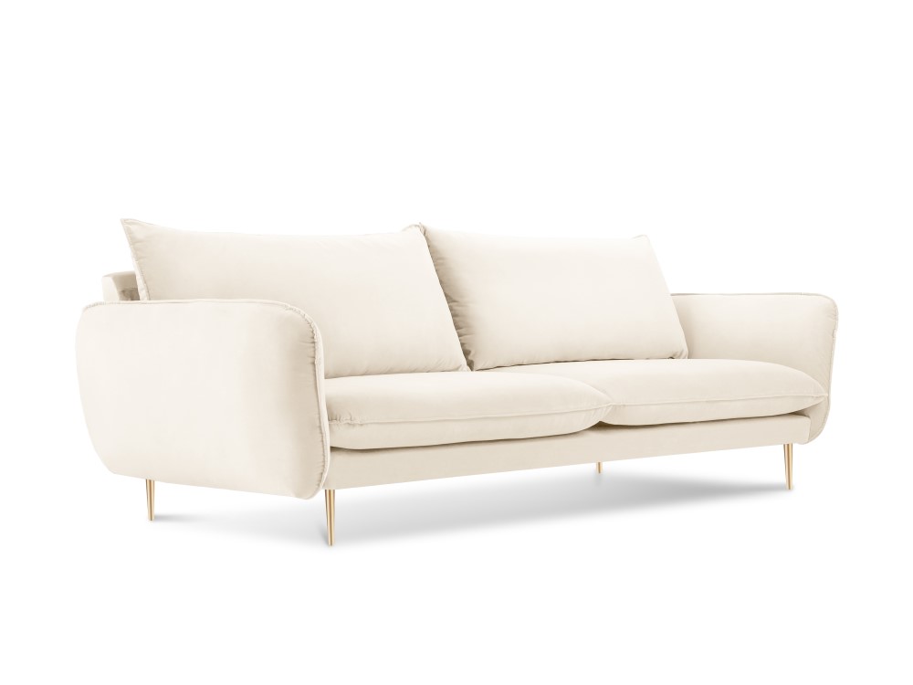 Cosmopolitan Design Sofa Vienna 3-Sitzer Samt Bluvel Helles Beige Beine Gold