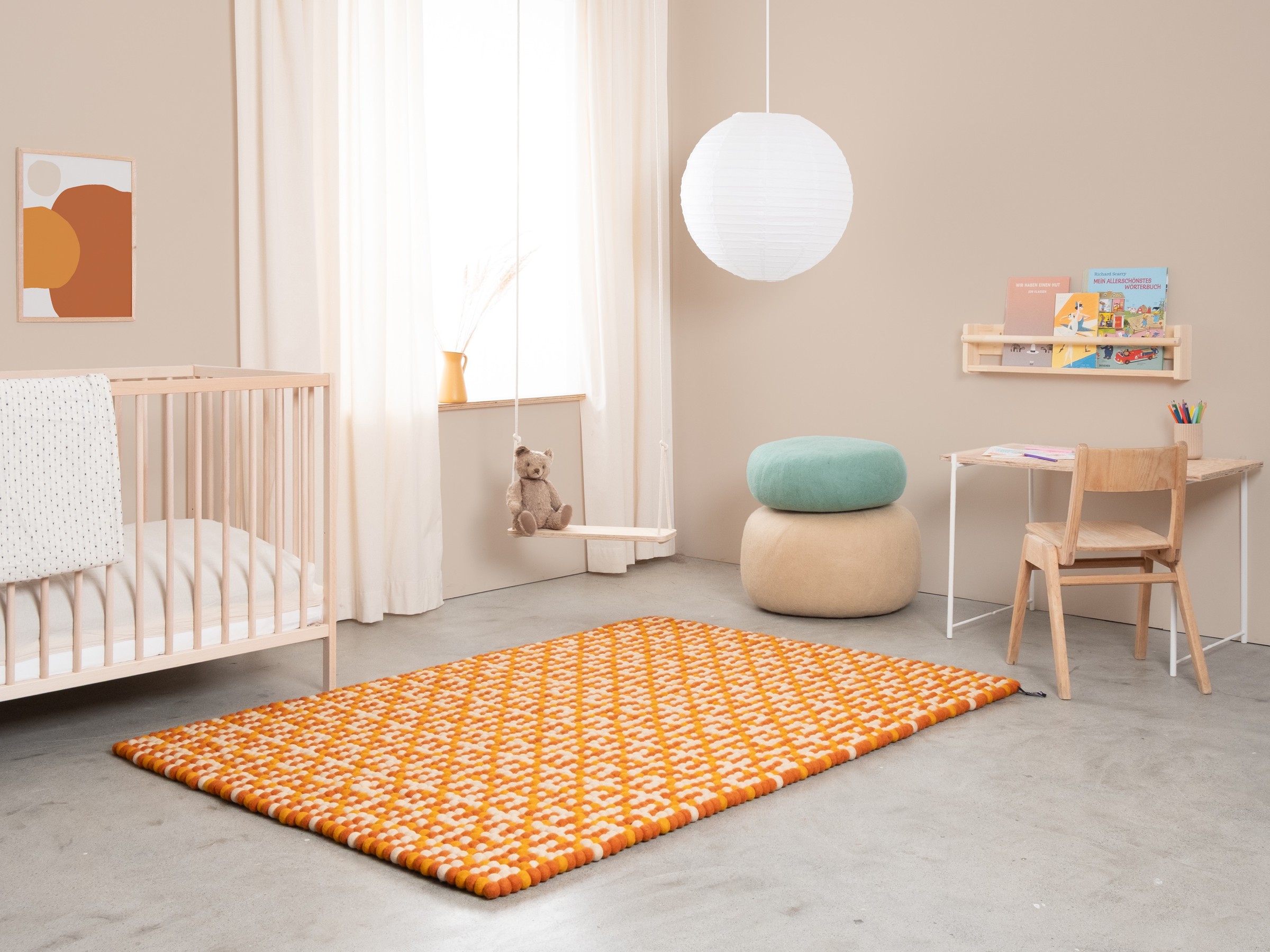 myfelt Lucia Filzkugelteppich Orange rechteckig 70 x 100 cm