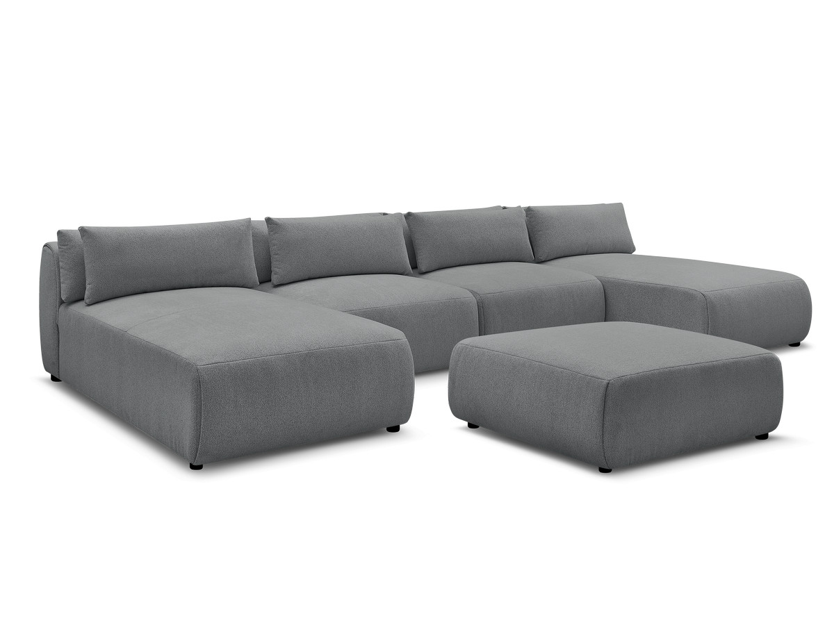 Bobochic Jana Wohnlandschaft mit großem Pouf Melange-Stoff Dunkelgrau