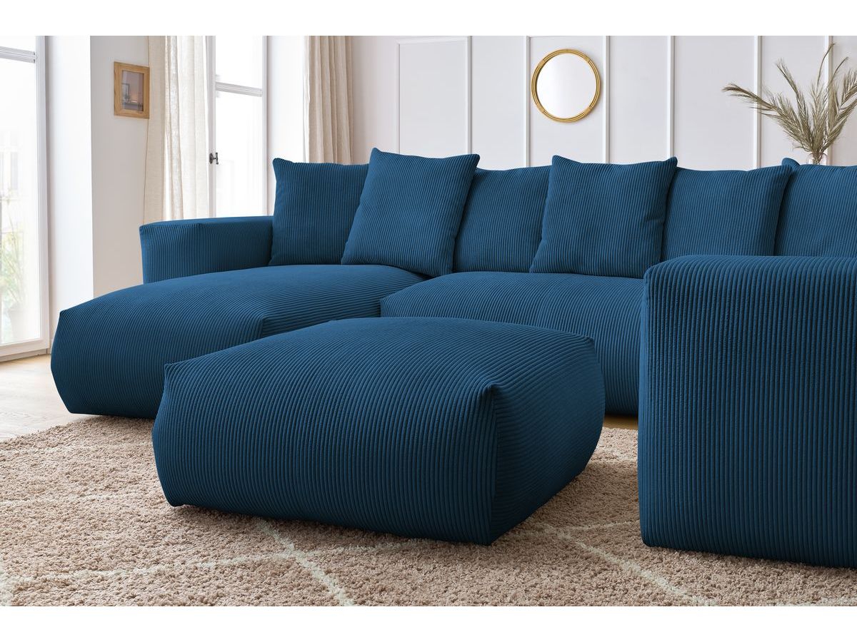 Bobochic Voltaire Wohnlandschaft mit Pouf 356 × 214 cm Cordsamt Dunkelblau Ecke links