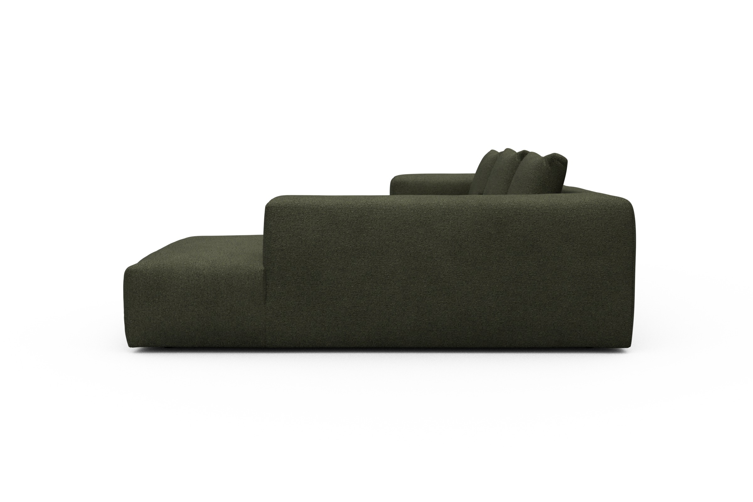 Ecksofa Fred Relax-Ecke rechts mit 2,5-Sitzer Boucle-Forest-Green