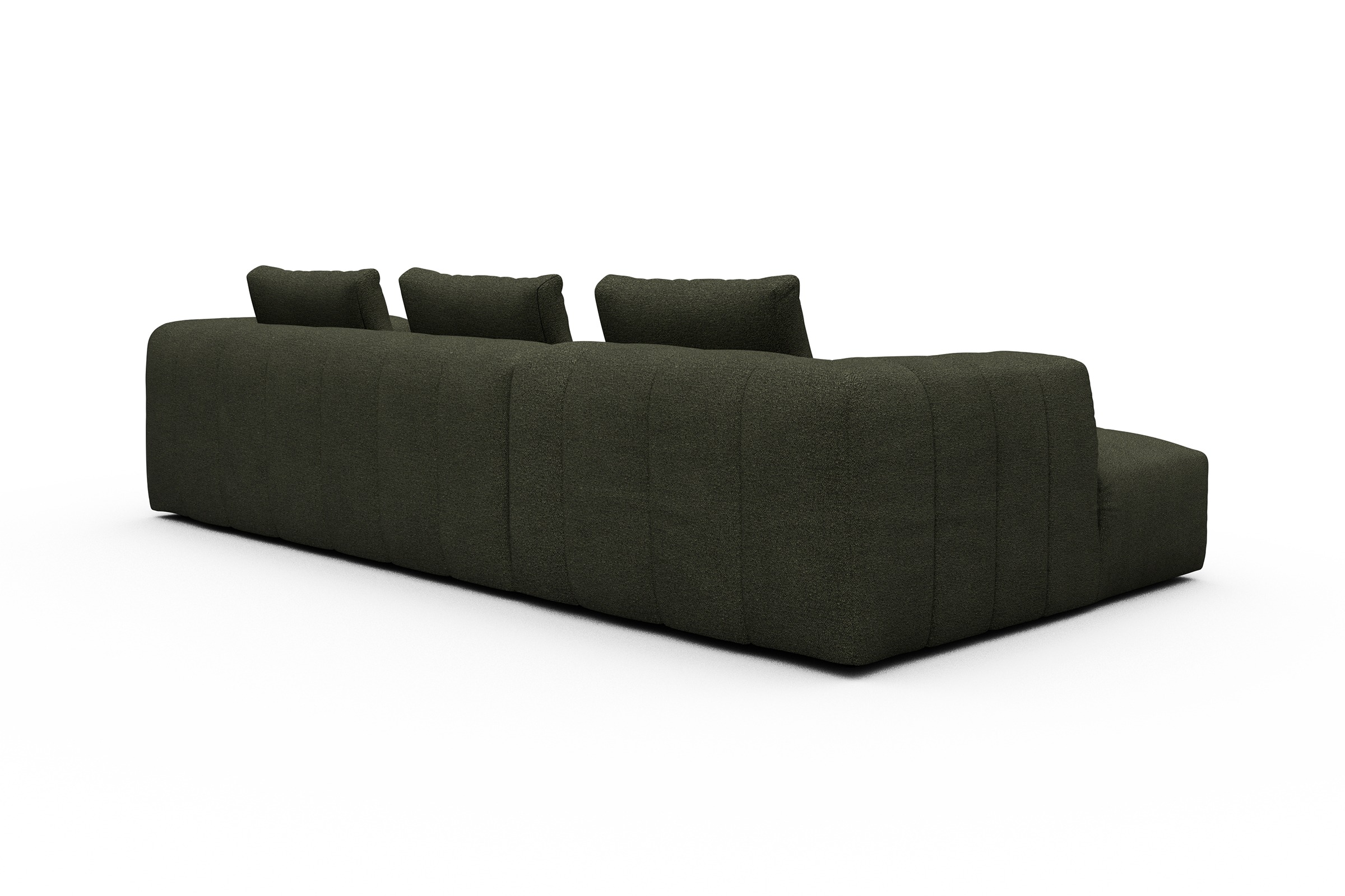 Ecksofa Hugo 2,5-Sitzer Armlehne rechts mit Chaiselongue Boucle-Forest-Green