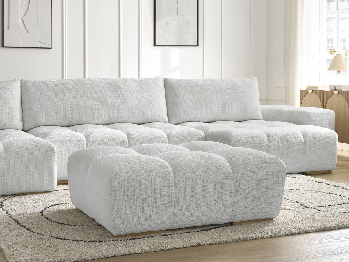 Bobochic Anakin Wohnlandschaft mit Pouf, Liegefläche 137 × 382 cm, 3 Kissen Strukturstoff Hellgrau