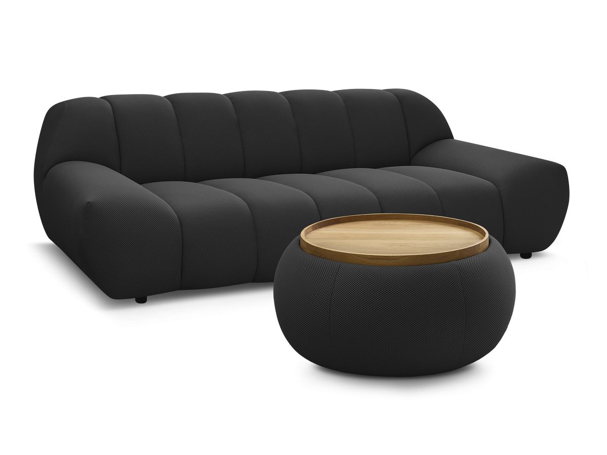 Bobochic Hayden Sofa 2-Sitzer mit Pouf Mesh-Stoff Schwarz