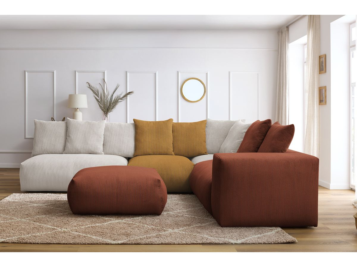Bobochic Voltaire Ecksofa mit Pouf 322 × 268 cm Cordsamt Mehrfarbig Ecke rechts