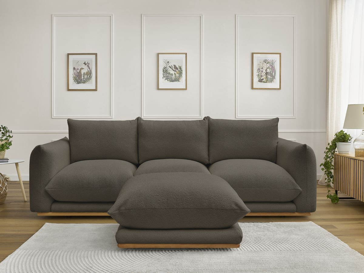 Bobochic Ernest Sofa 3-Sitzer mit Pouf 266 × 106 cm Bouclé-Stoff Braun