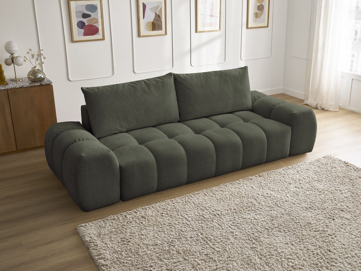 Bobochic Everest Sofa 3-Sitzer, 2 Kissen Melange-Stoff Grün