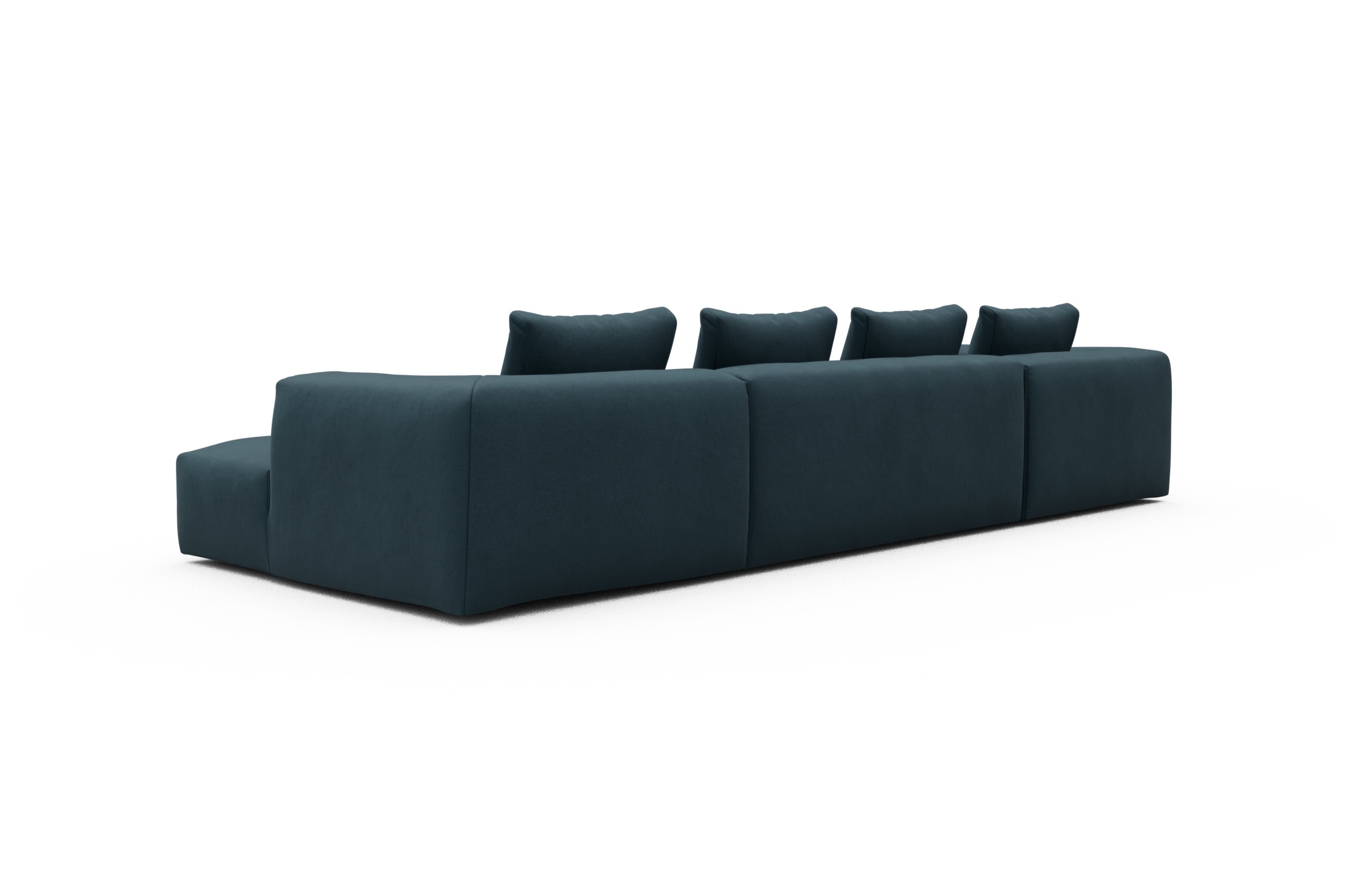 Wohnlandschaft Fred Relax-Ecke links mit 2-Sitzer und Chaiselongue rechts Strukturierter Stoff Satya 443-Deep-Blue