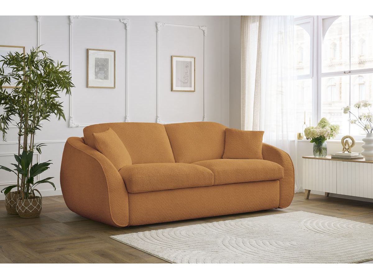 Bobochic Cezanne Schlafsofa 3-Sitzer Bouclé-Stoff Gelb, Liegefläche 160 × 194 cm
