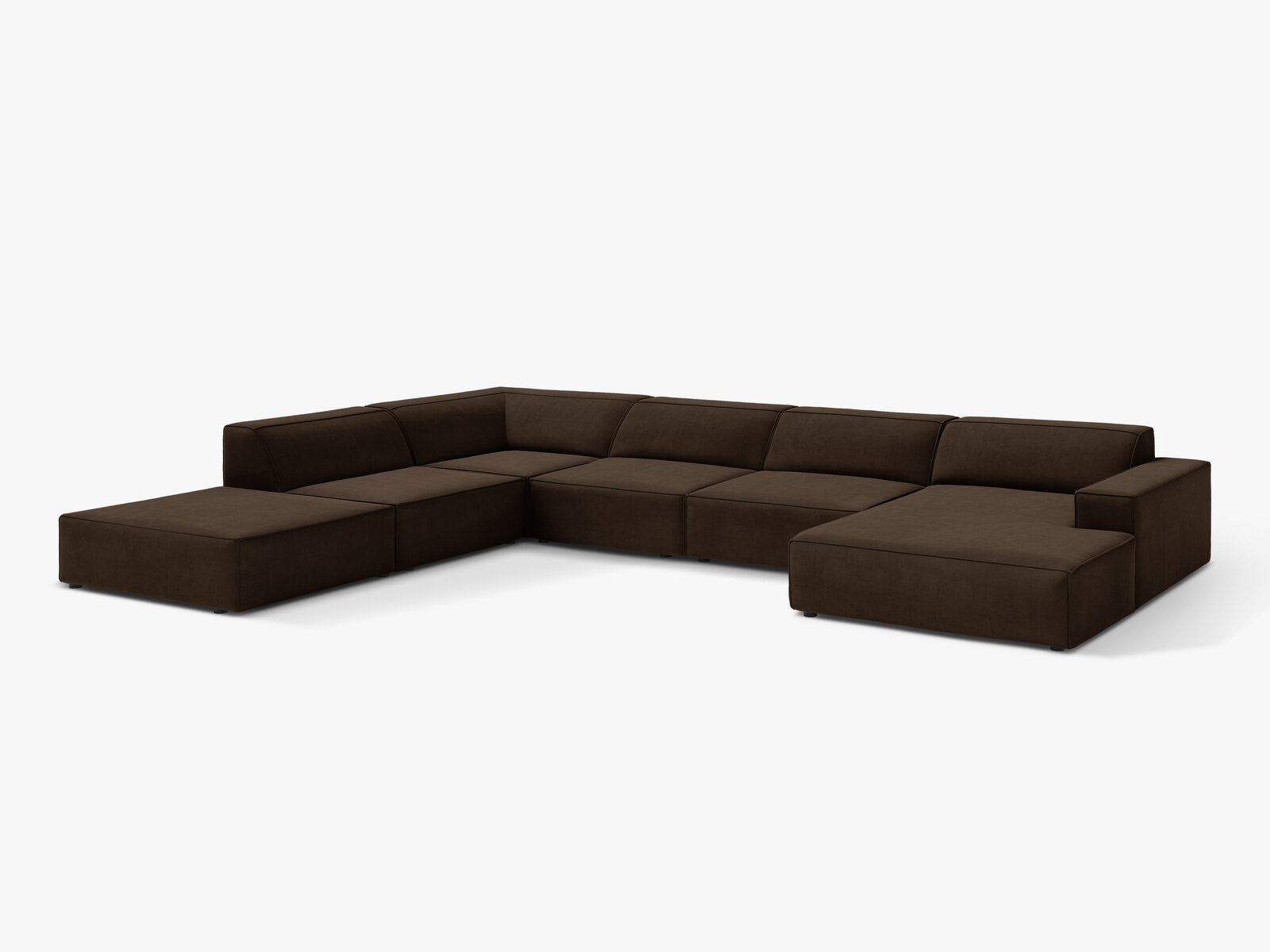 Micadoni Panorama-Ecksofa Jodie 7-Sitzer Links Samt Bluvel Dunkelbraun