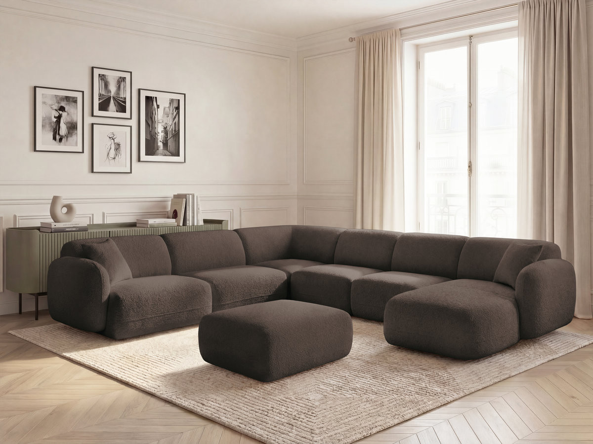 Bobochic Anda Wohnlandschaft mit Pouf 373 × 289 cm Chenille Braun Ecke links
