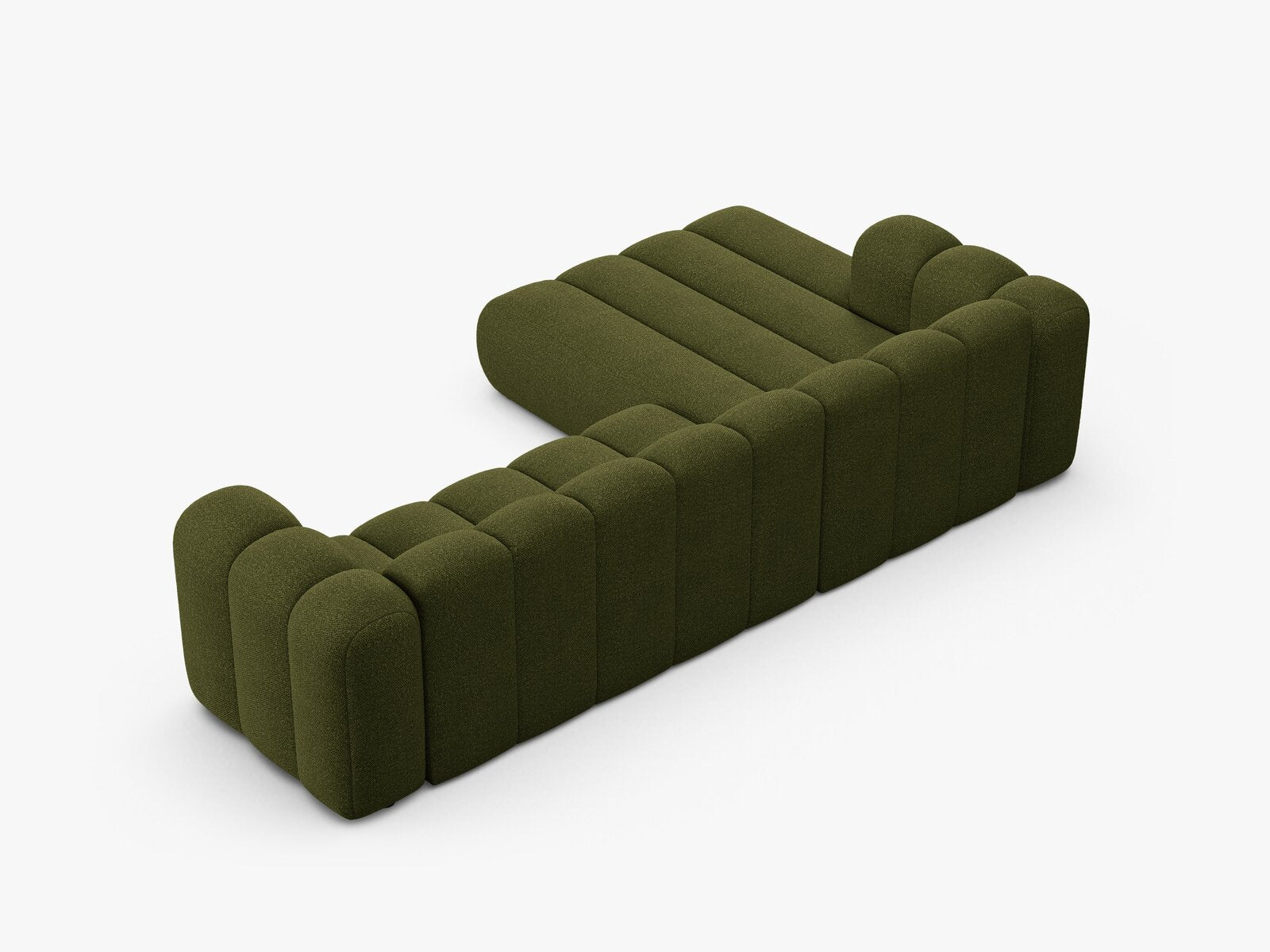 Micadoni Modulares Ecksofa Lupine 4-Sitzer Links Boucle Baloo Dunkel-Olivgrün