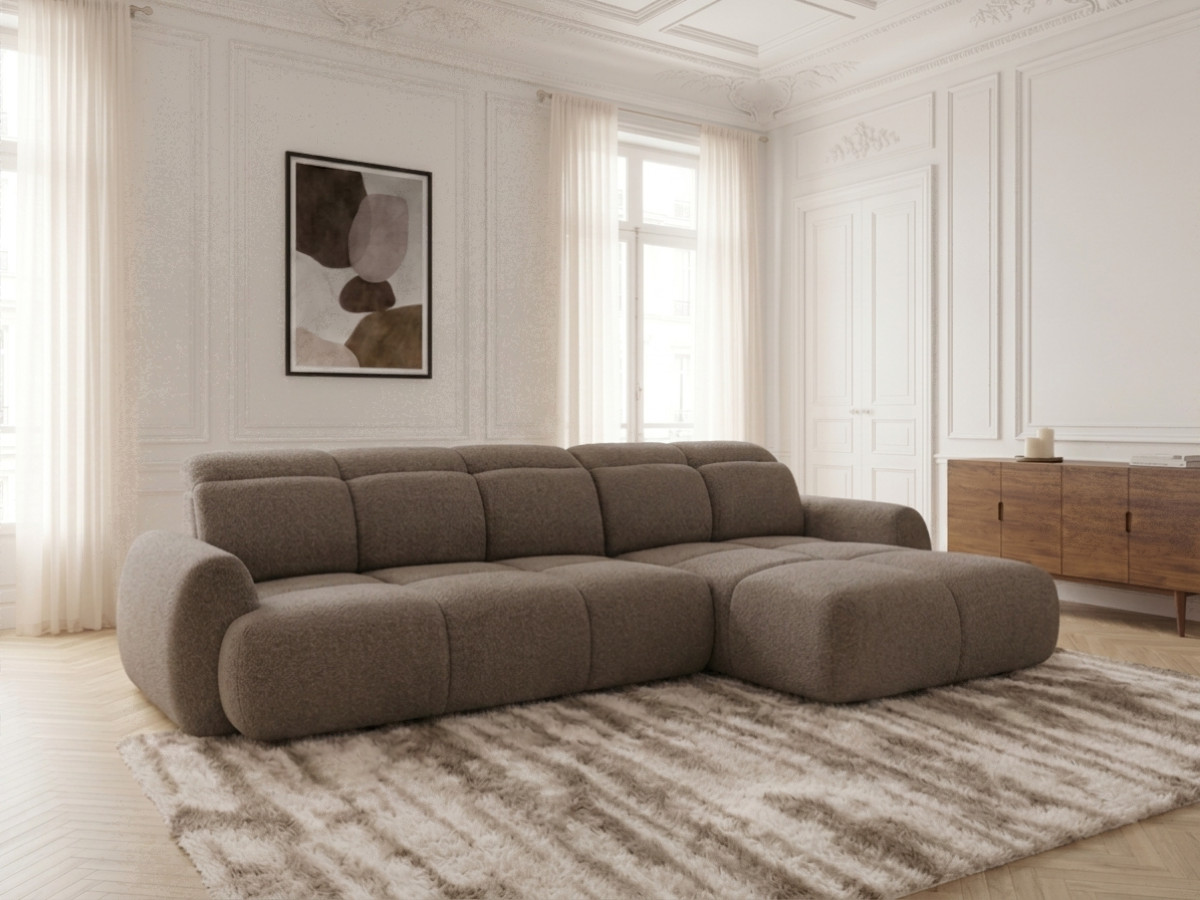 Bobochic Ruby Ecksofa mit Schlaffunktion und Bettkasten Chenille Braun Ecke rechts