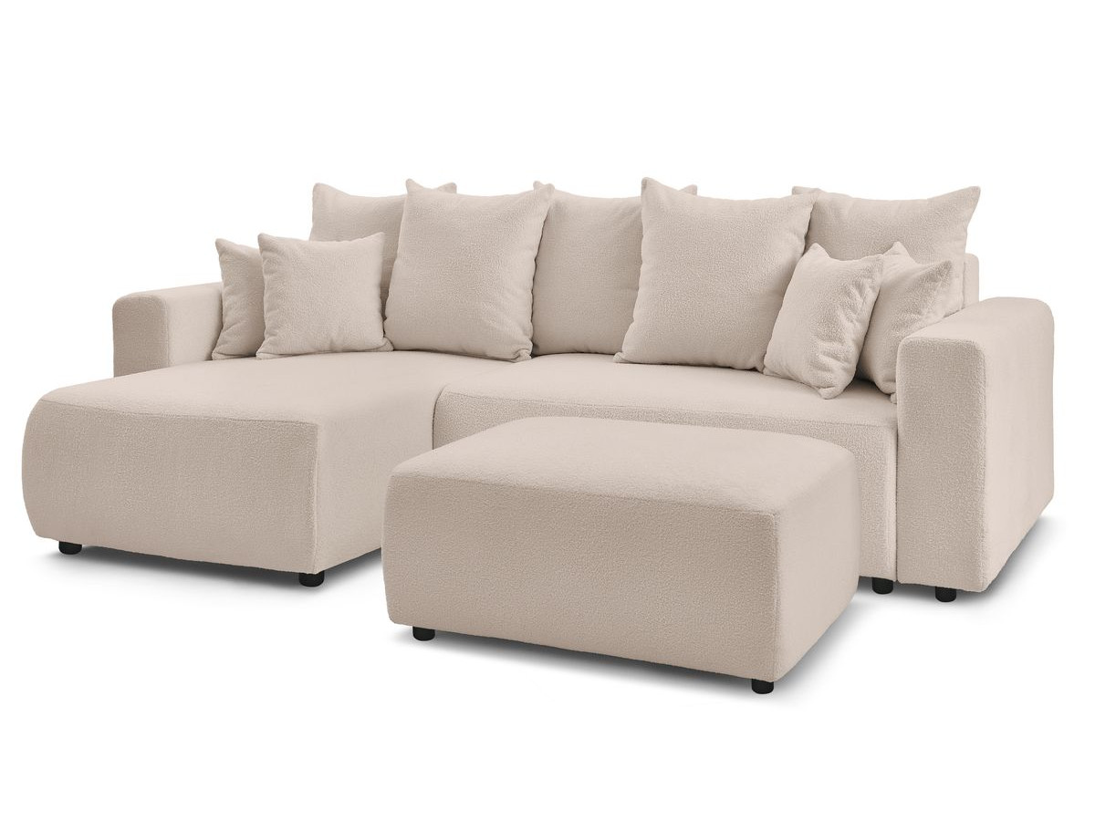 Bobochic Envy Ecksofa mit Schlaffunktion und Bettkasten und rechteckigem Pouf
