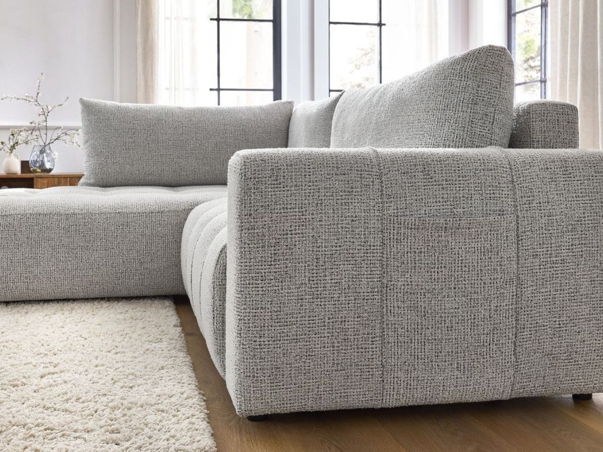Bobochic Arsene Ecksofa mit Schlaffunktion und Bettkasten 277 × 200 cm Melange-Stoff Hellgrau Ecke links