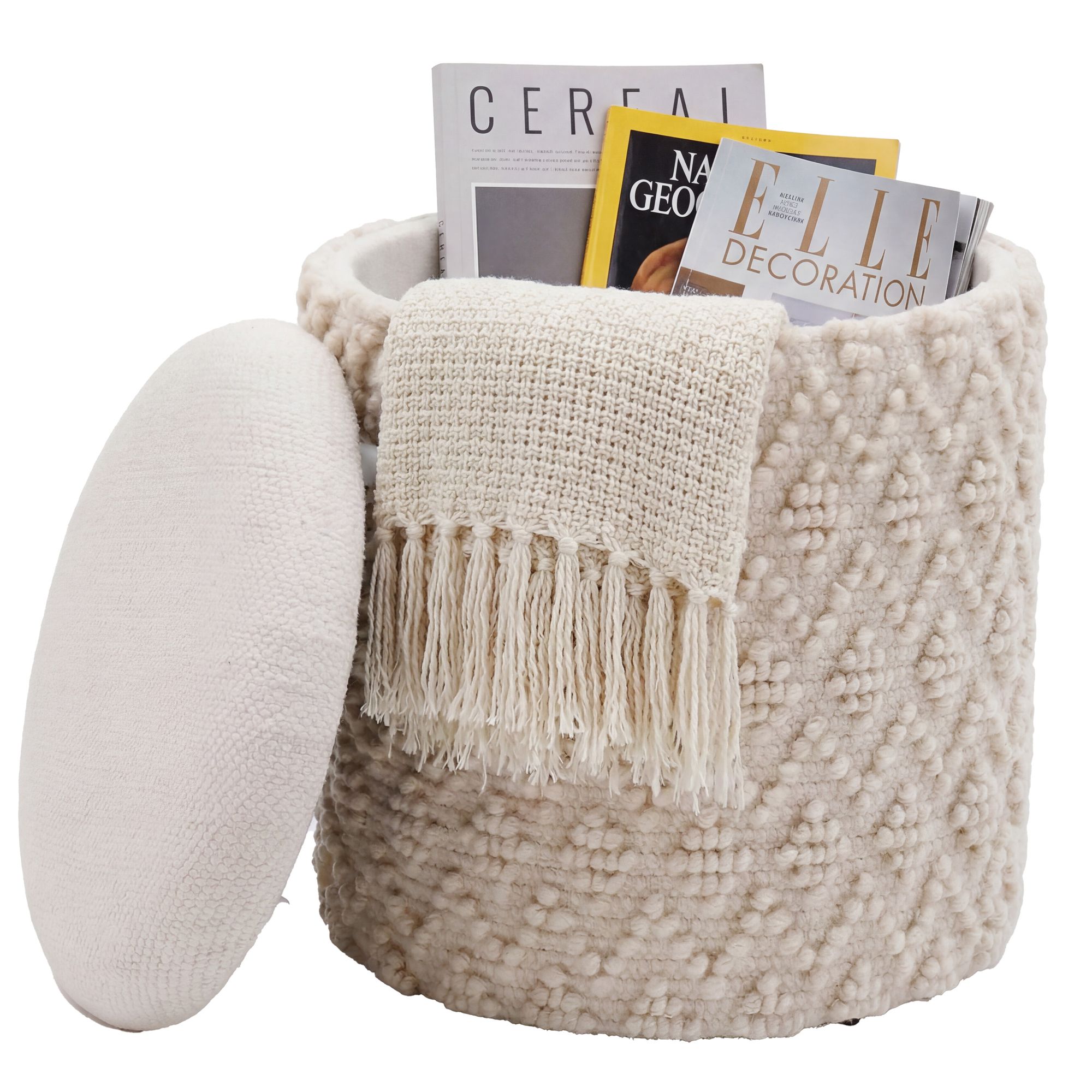 Sitzhocker Vagsbygd Stoff Creme Ø 40 cm