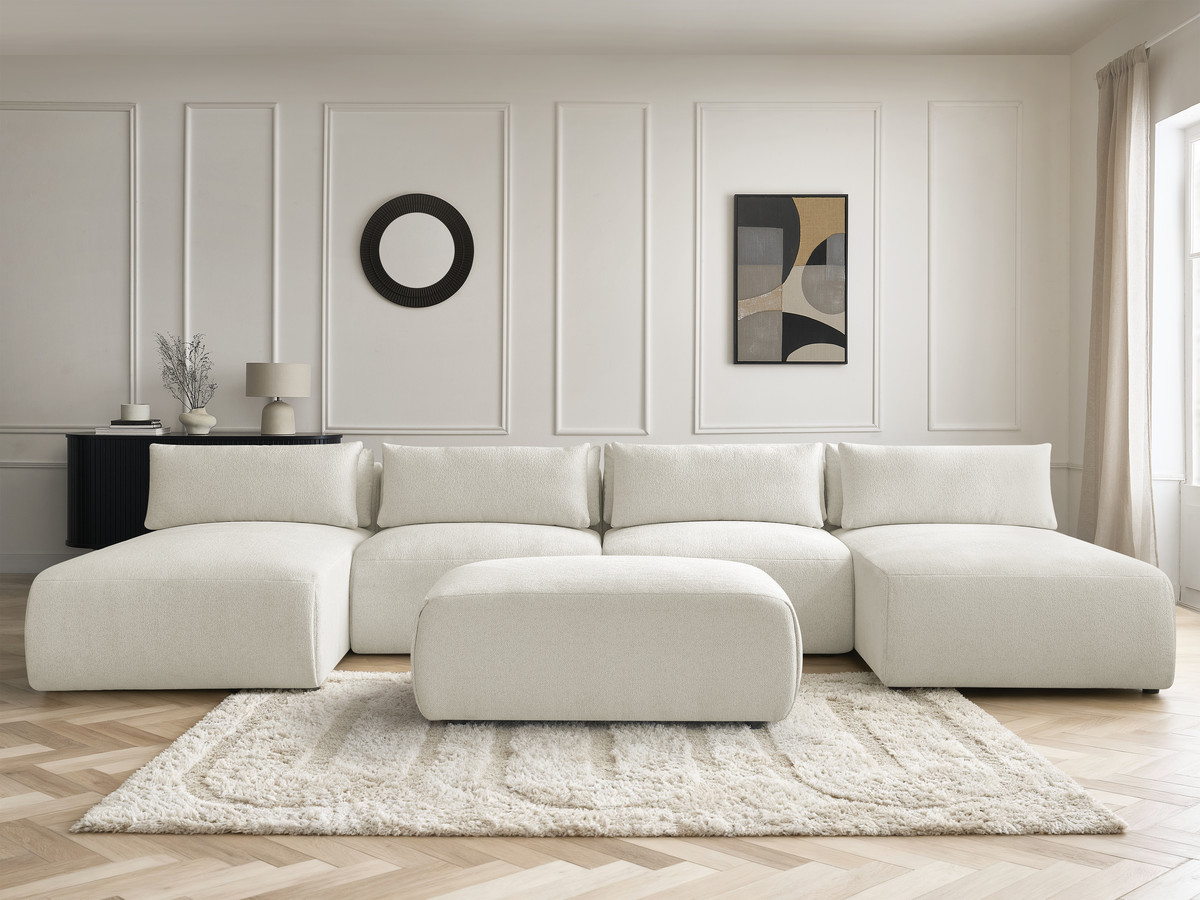 Bobochic Jana Wohnlandschaft mit kleinem Pouf Melange-Stoff Weiß