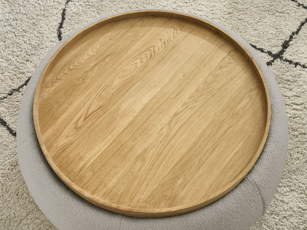 Bobochic Hayden Pouf mit Tablett, rund Bouclé-Stoff Taupe, 87 cm
