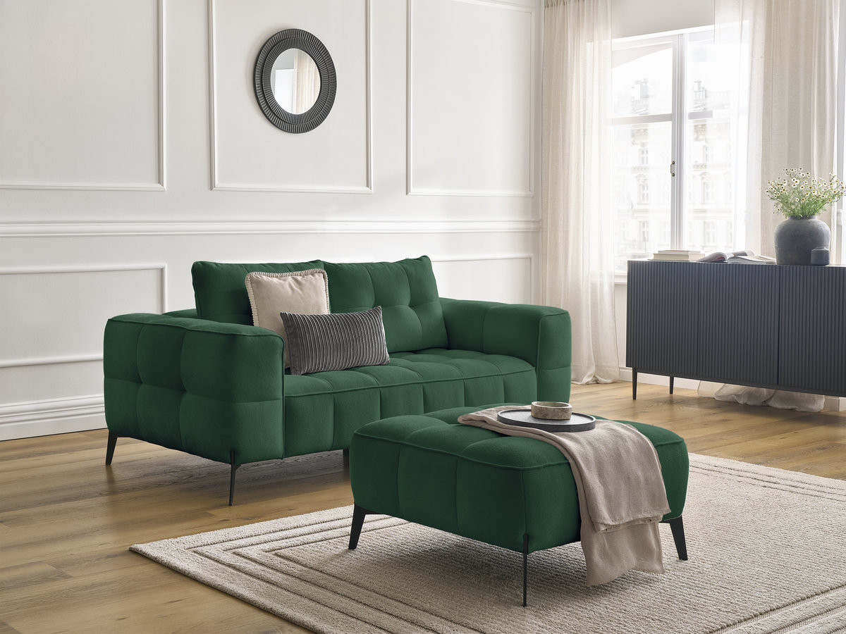 Bobochic Anis Sofa 2-Sitzer mit Pouf Strukturstoff Grün