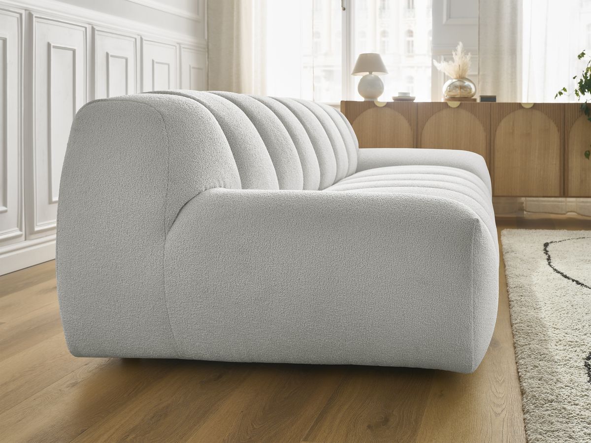 Bobochic Hayden Sofa 3-Sitzer Bouclé-Stoff Hellgrau