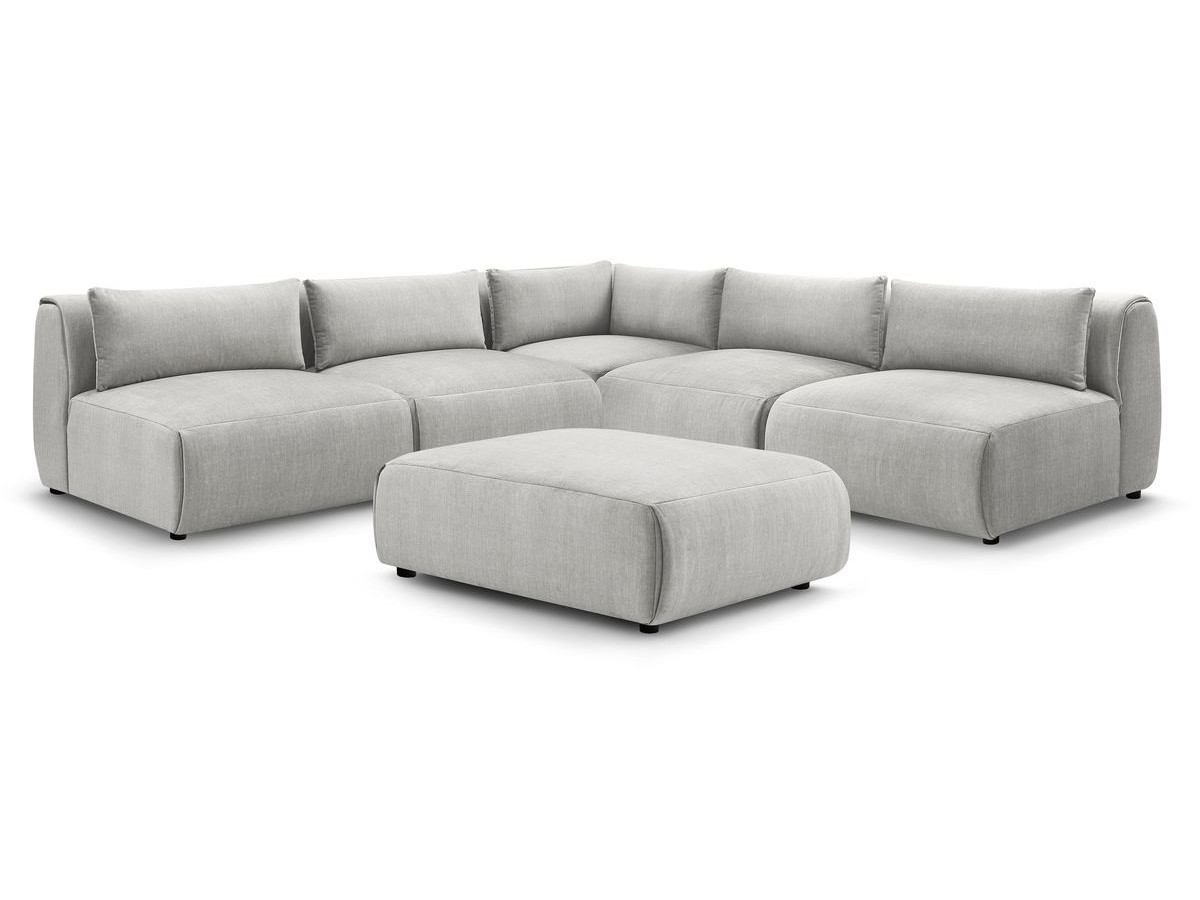Bobochic Jeanne Ecksofa mit Pouf Samt Hellgrau