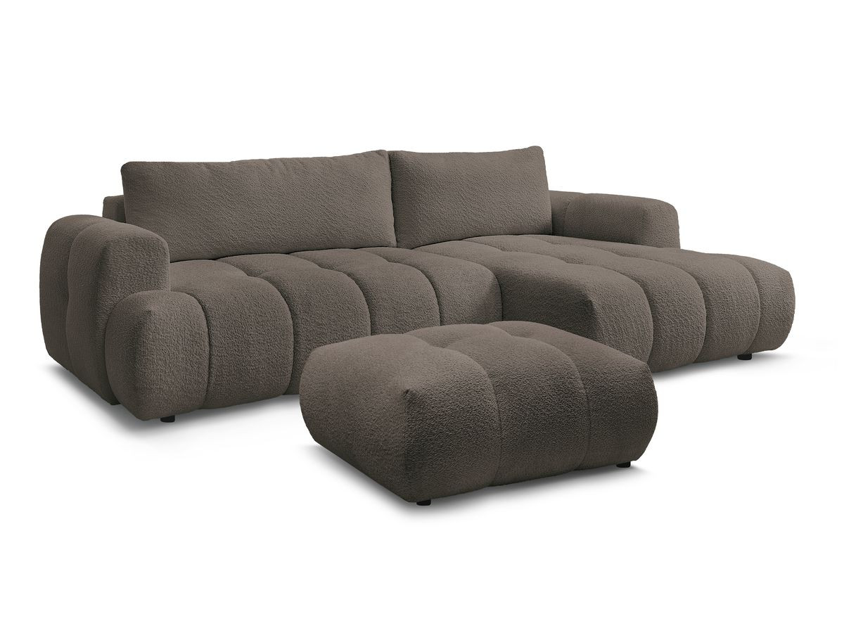 Bobochic Fuji Ecksofa mit Schlaffunktion und Bettkasten und Pouf 292 × 160 cm Bouclé-Stoff Braun Ecke rechts