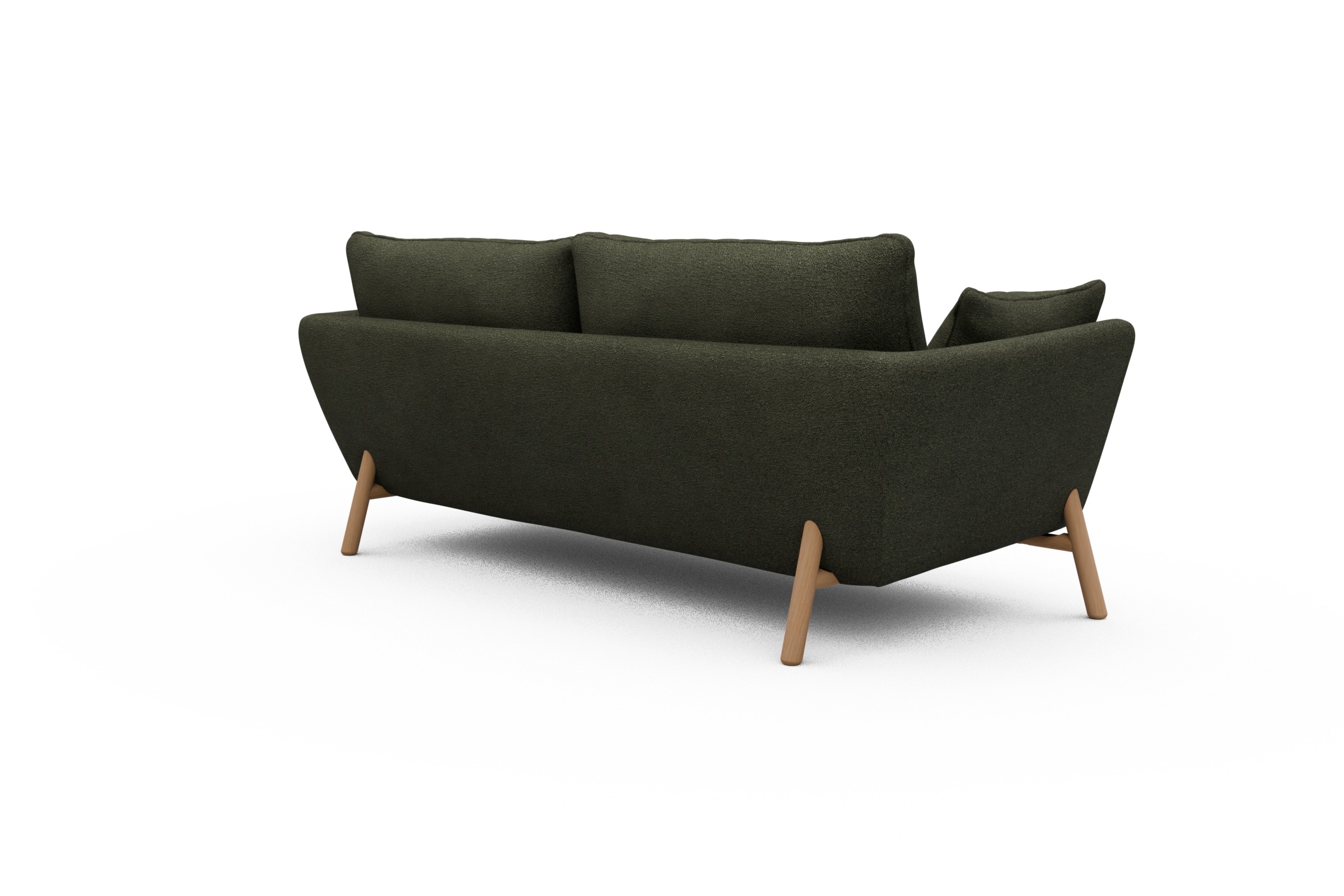 Sofa Emil 3-Sitzer Beinfarbe Eiche Natur Boucle-Forest-Green