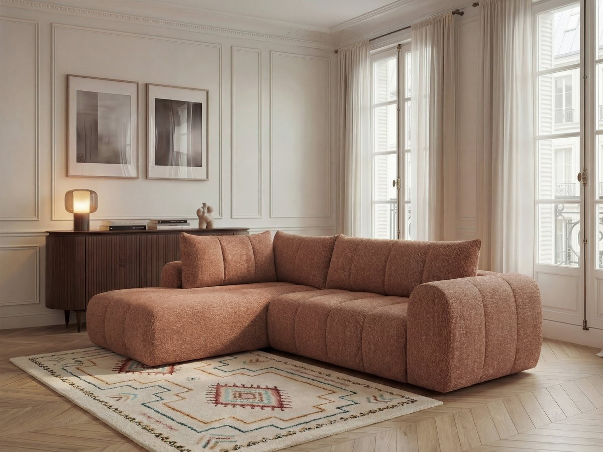 Bobochic Nesty Ecksofa in L-Form, 256 cm Melange-Stoff Orange Ecke links