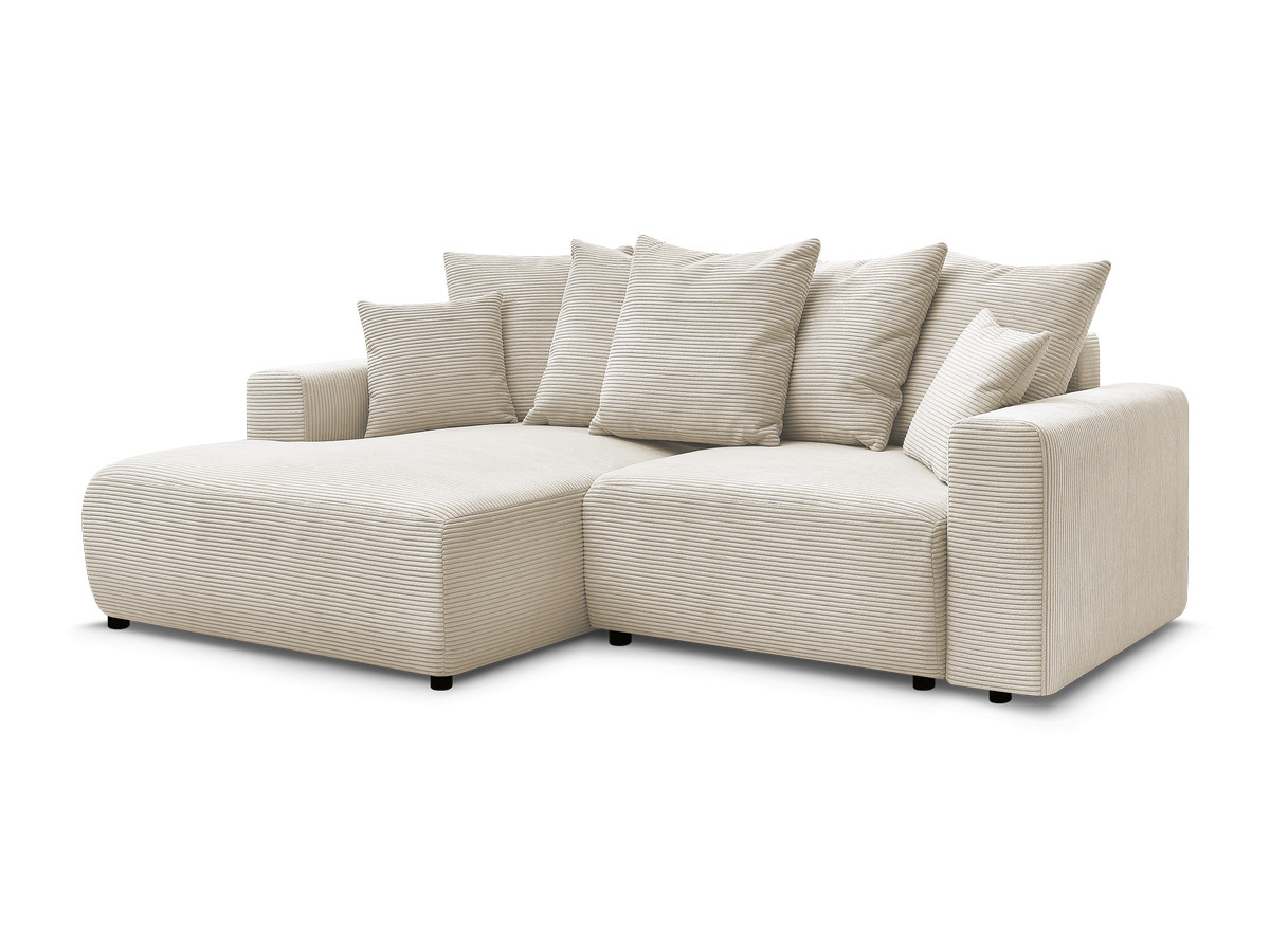 Bobochic Atilla Ecksofa mit Schlaffunktion und Bettkasten Cordsamt Beige Ecke links