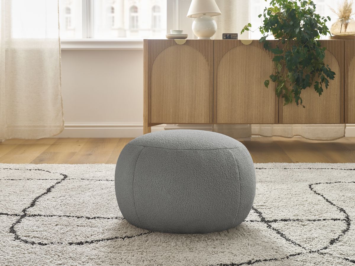 Bobochic Hayden Pouf, rund Bouclé-Stoff Dunkelgrau, 60 cm