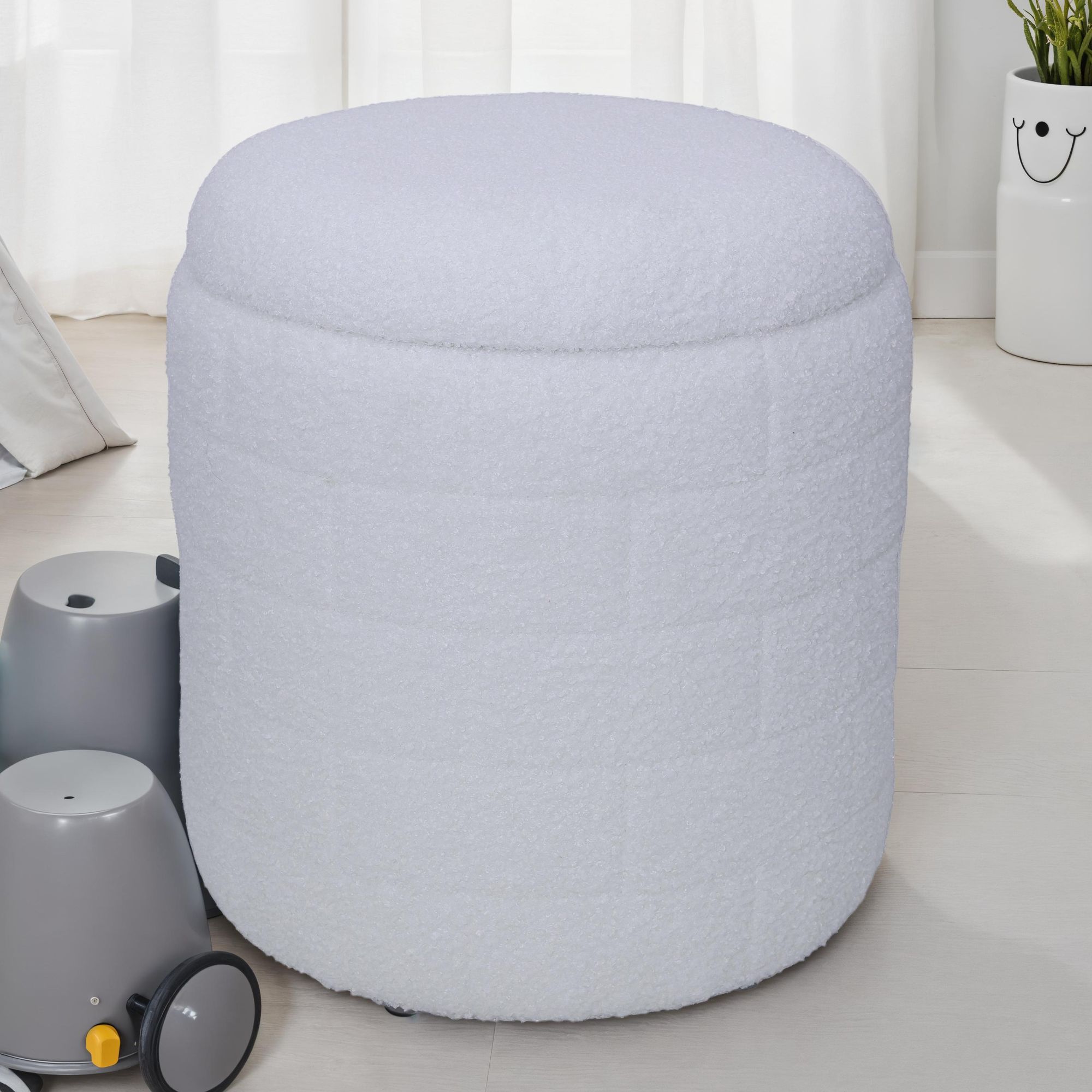 Sitzhocker Orkanger Stoff Weiß Ø 40 cm