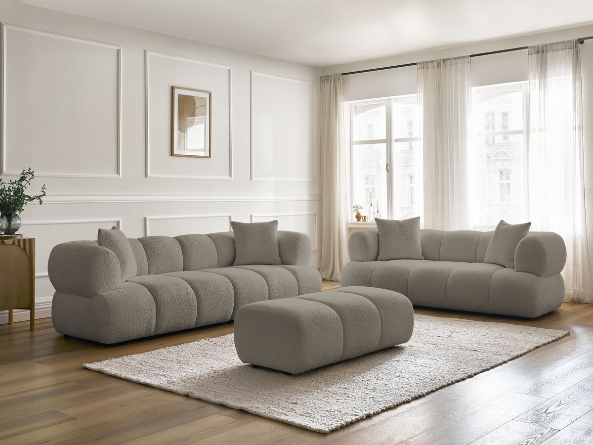 Bobochic Pamira Sofa 5-Sitzer mit Pouf Bouclé-Stoff Taupe