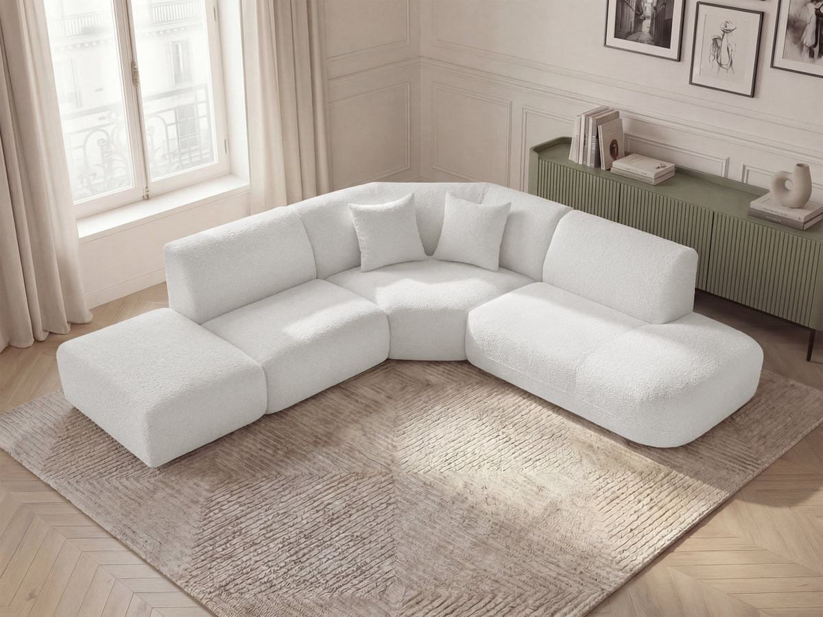 Bobochic Anda Ecksofa 279 × 264 cm Chenille Weiß Ecke rechts