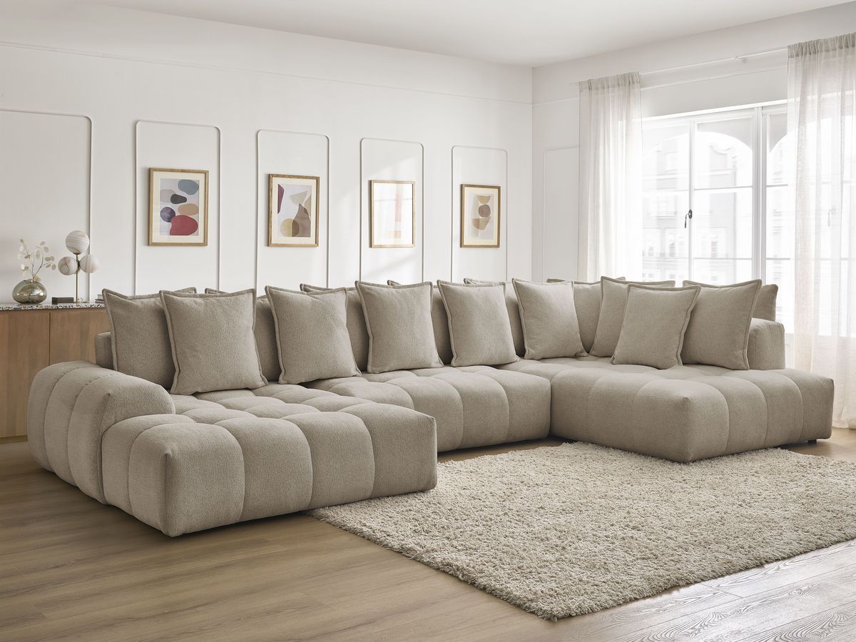 Bobochic Everest Wohnlandschaft, 14 Kissen Melange-Stoff Taupe Ecke links