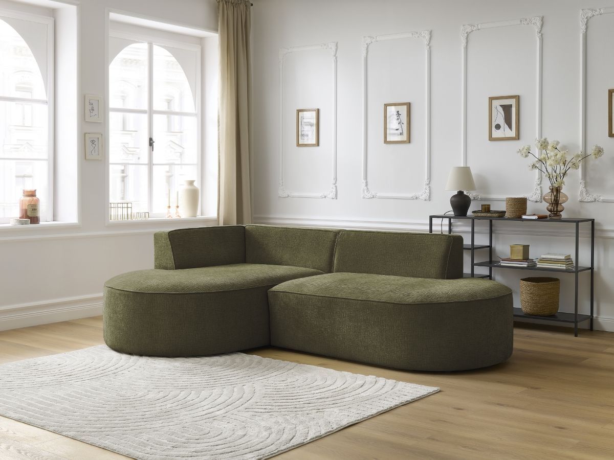 Bobochic Rousseau Ecksofa Strukturstoff Grün Ecke links