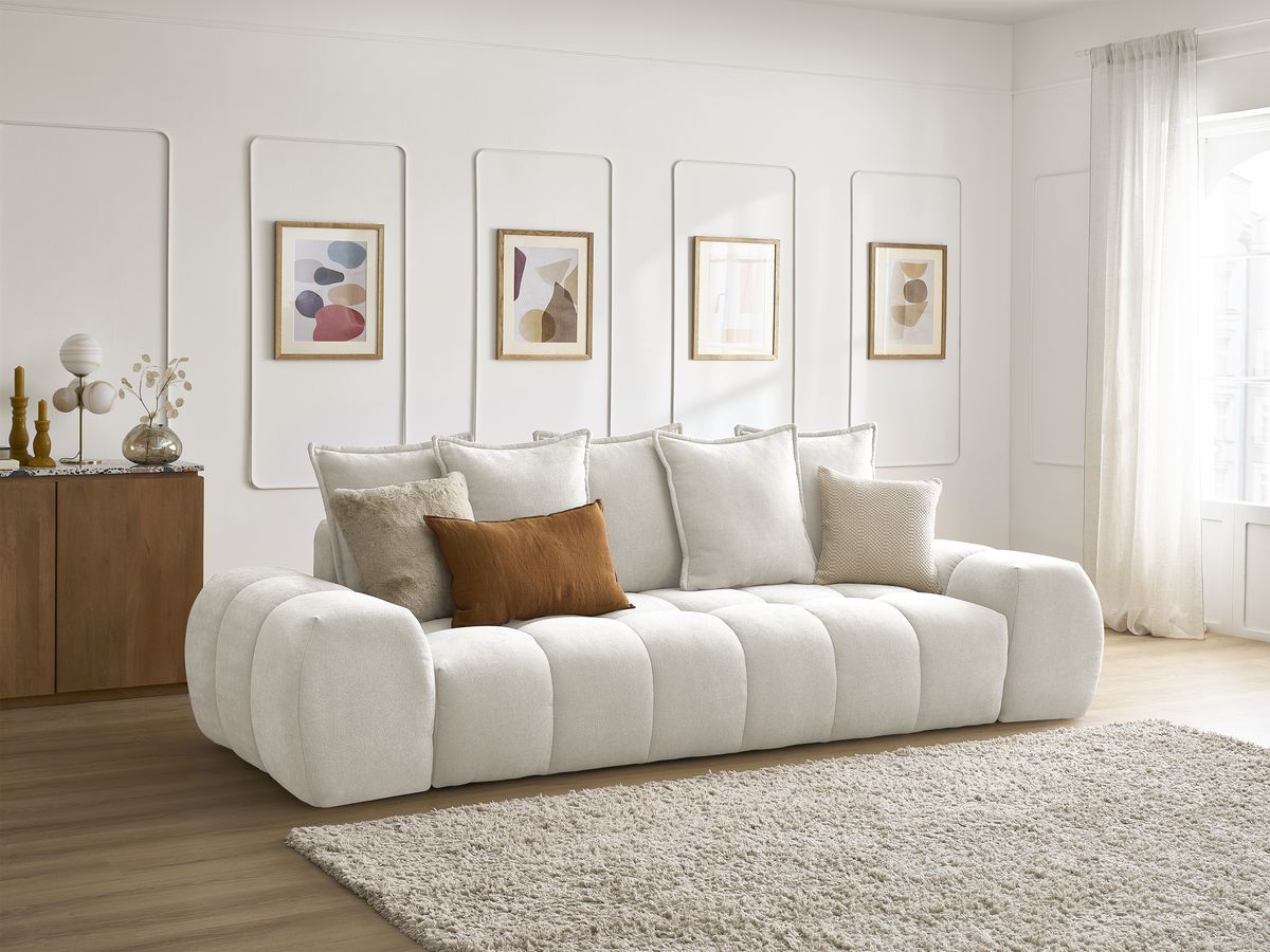 Bobochic Everest Sofa 3-Sitzer, 5 Kissen Strukturstoff Weiß