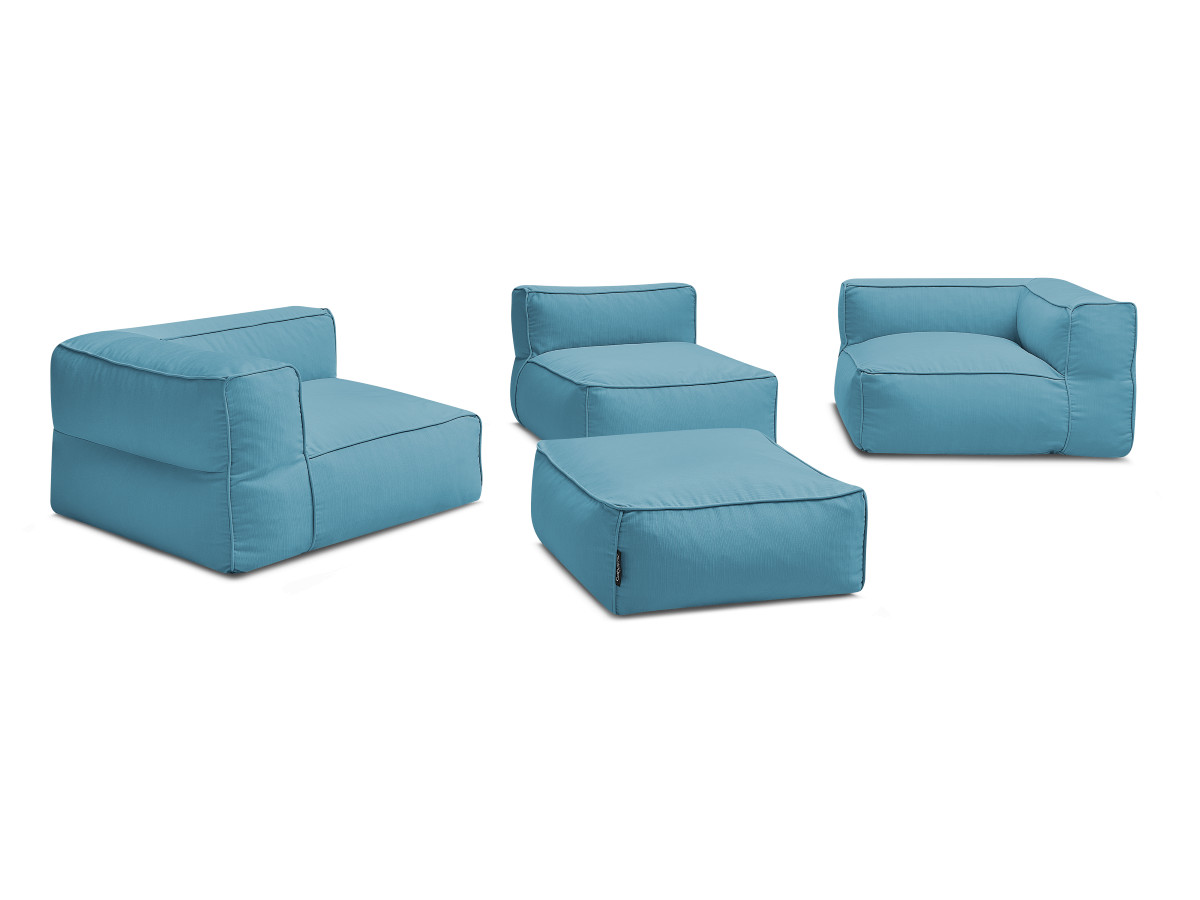 Bobochic Giulia Gartensofa 4-Sitzer mit Pouf, 2 Eckmodule Stoff Hellblau