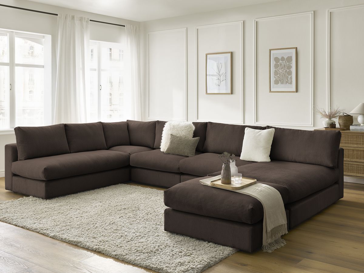 Bobochic Paris Ecksofa mit Pouf 369 × 167 cm Cordsamt Braun