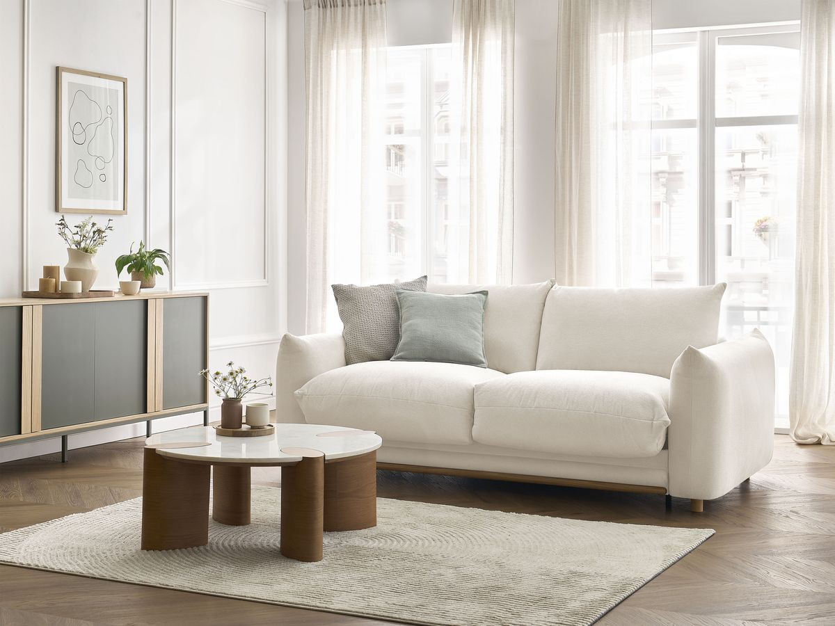 Bobochic Ernest Schlafsofa 3-Sitzer, Liegefläche 190 × 140 / 160 cm Stoff Beige, Liegefläche 140 × 190 cm
