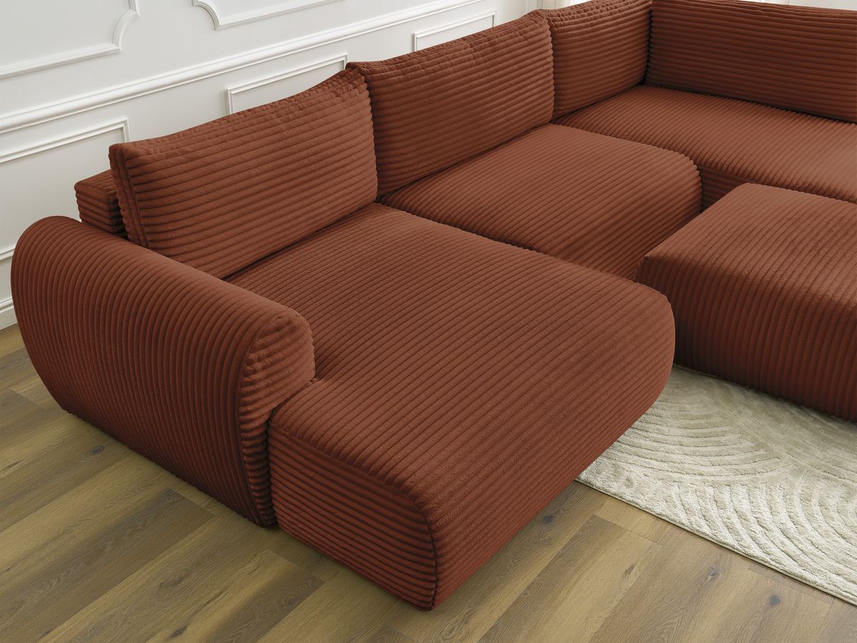 Bobochic Lucien Wohnlandschaft mit Pouf Breitcord weich Orange Ecke links