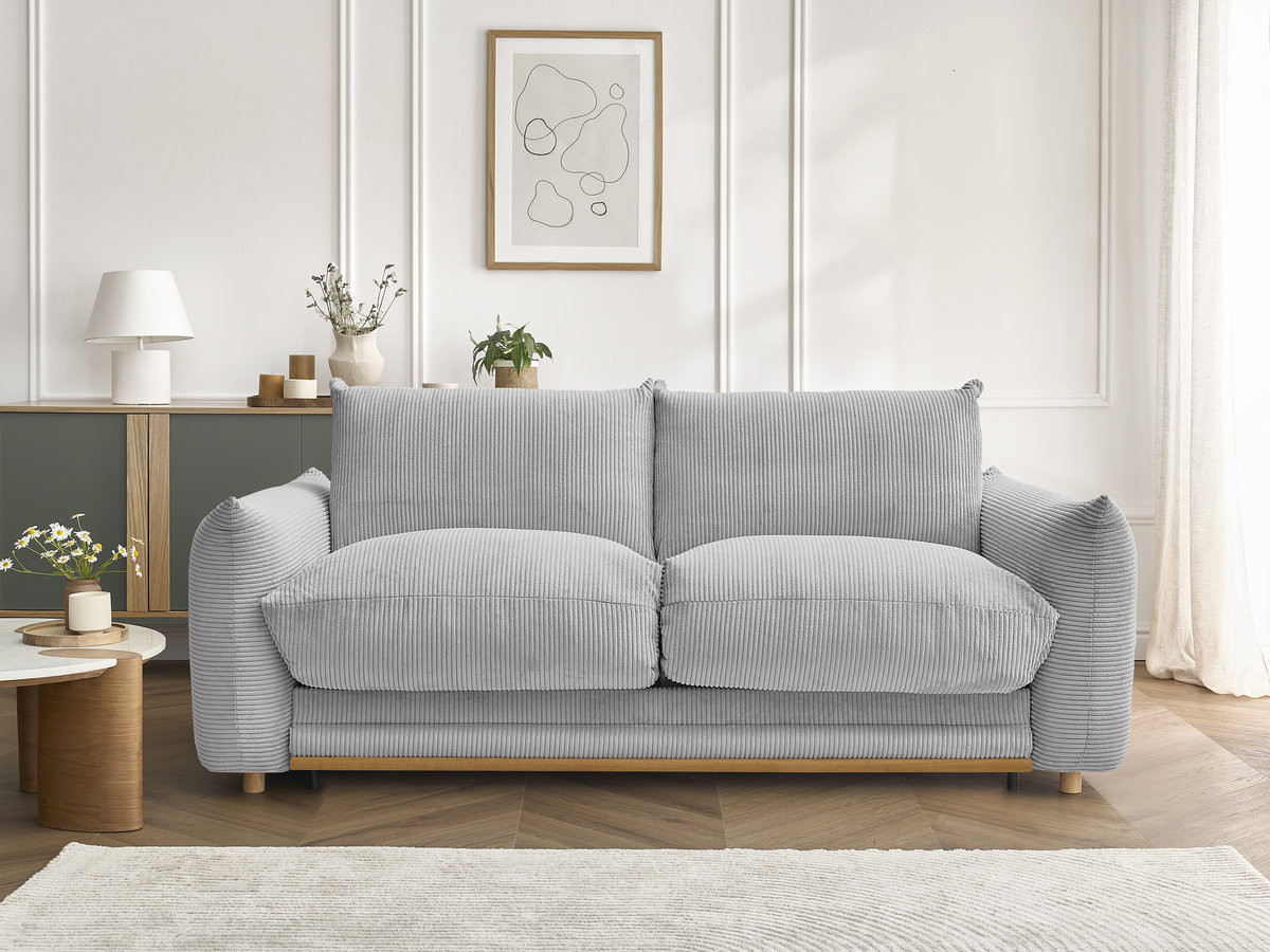 Bobochic Ernest Schlafsofa 3-Sitzer, Liegefläche 140 / 160 × 190 cm Cordsamt Hellgrau, Liegefläche 160 × 190 cm