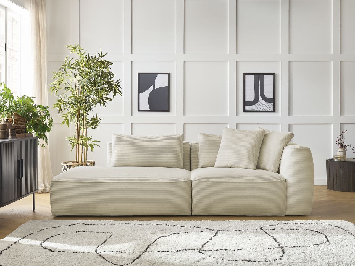 Bobochic Leopold Sofa 3-Sitzer Cordsamt Beige Armlehne rechts