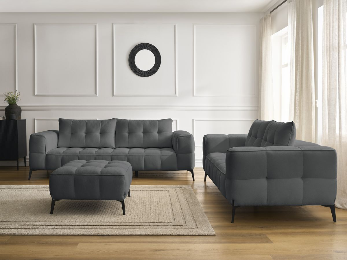 Bobochic Anis Sofa-Set 3- und 2-Sitzer mit Pouf Strukturstoff Dunkelgrau
